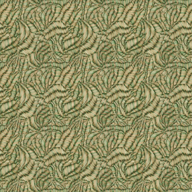 Close-up of Musa Green damask fabric with mossy green woven pattern