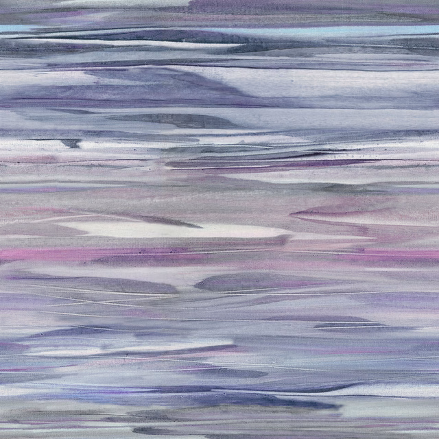 Painterly lilac and grey abstract fabric with broad horizontal brushstroke bands