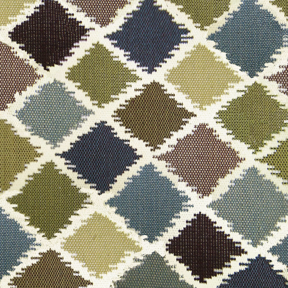 Diamond-patterned woven fabric in slate blue, teal, olive and cream