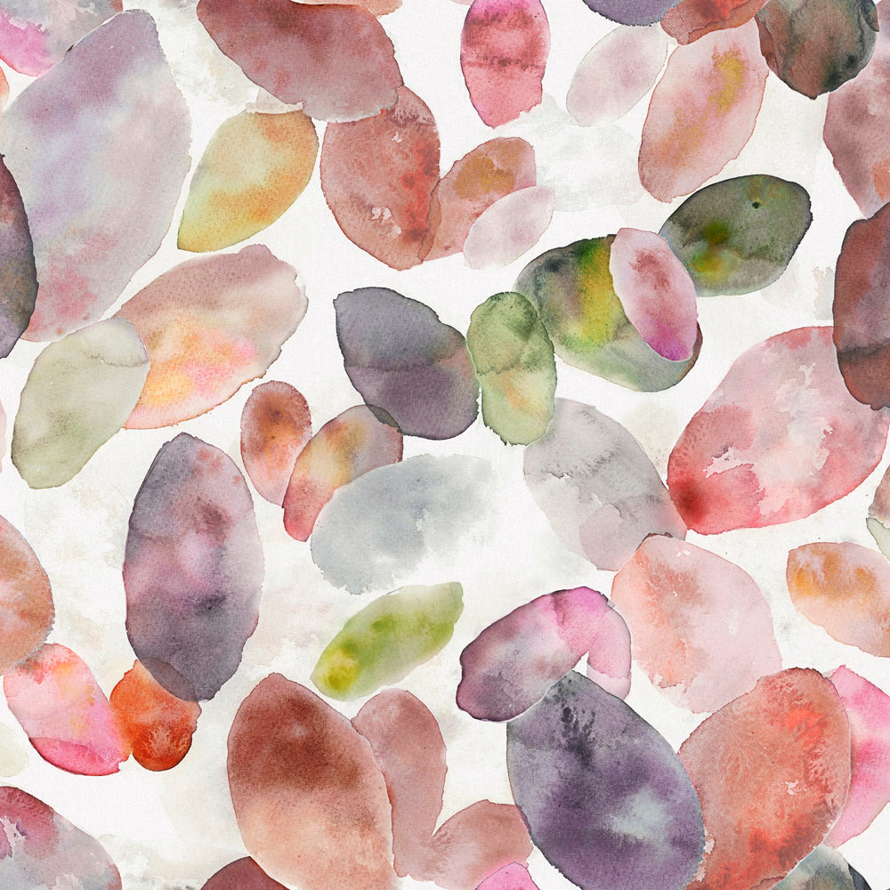 Painterly red and blush oval botanical print on a pale ground