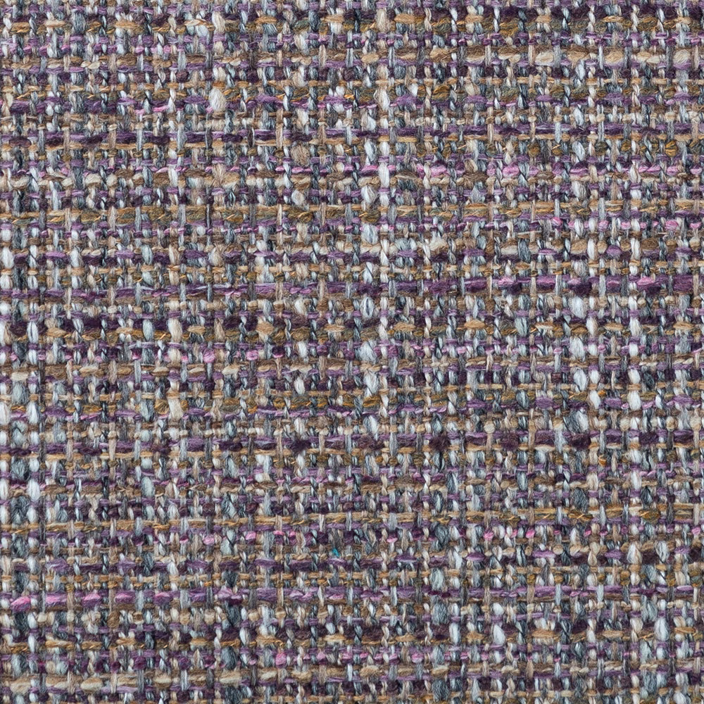 Close-up of a purple and neutral textured woven fabric with small speckled pattern