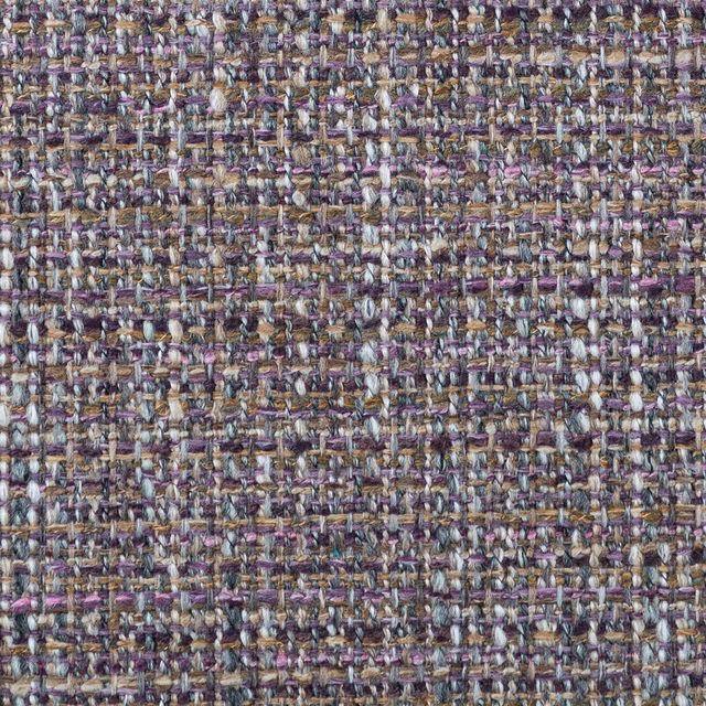 Close-up of a purple and neutral textured woven fabric with small speckled pattern
