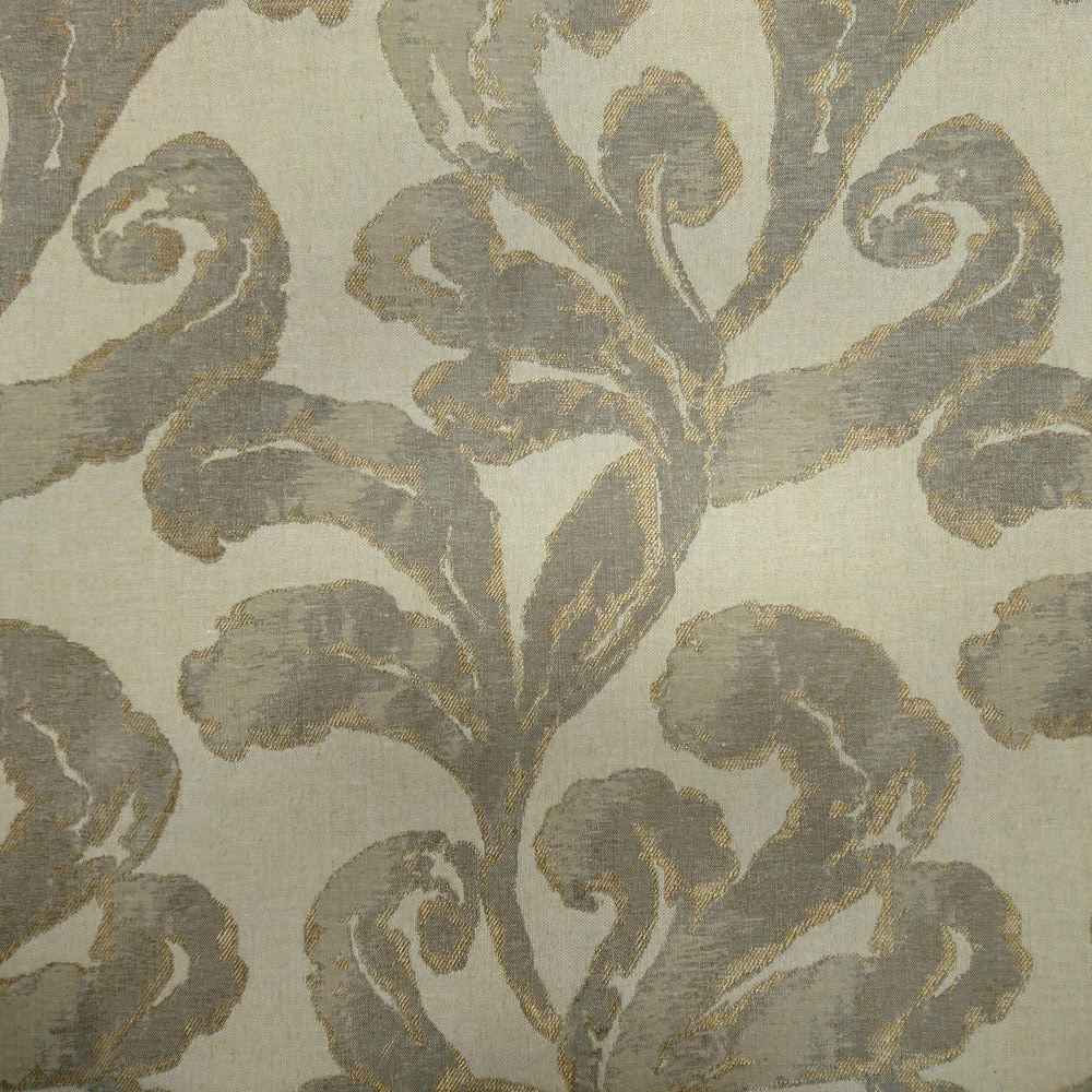 Cream woven fabric with large taupe scrolling floral pattern