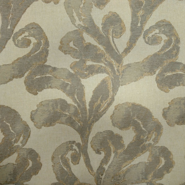 Cream woven fabric with large taupe scrolling floral pattern