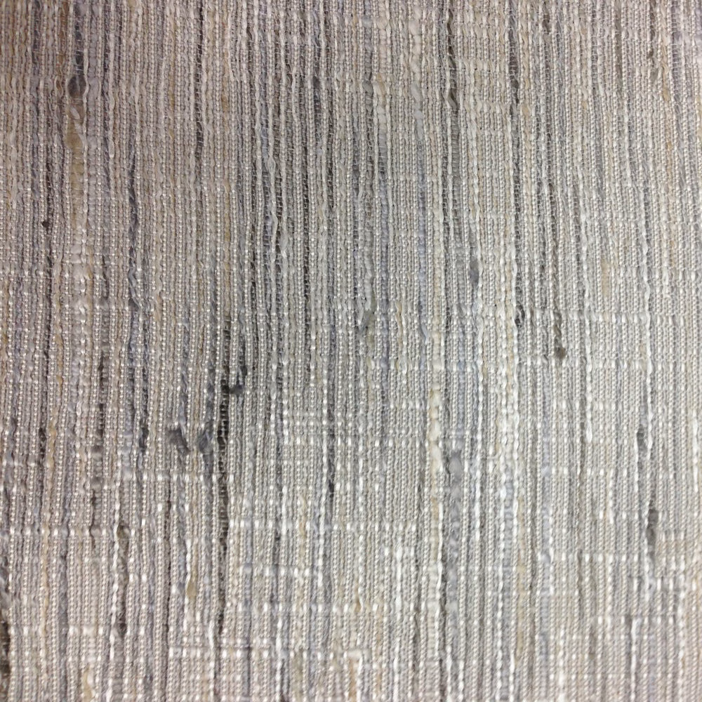 Textured grey woven fabric swatch with vertical slubbed striations
