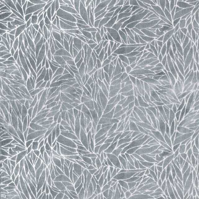 Close-up of grey leafy fabric with fine white abstract veins