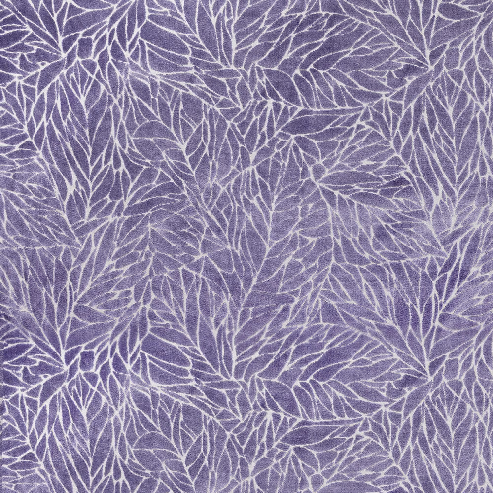 Purple botanical leaf fabric swatch with pale veined leaves