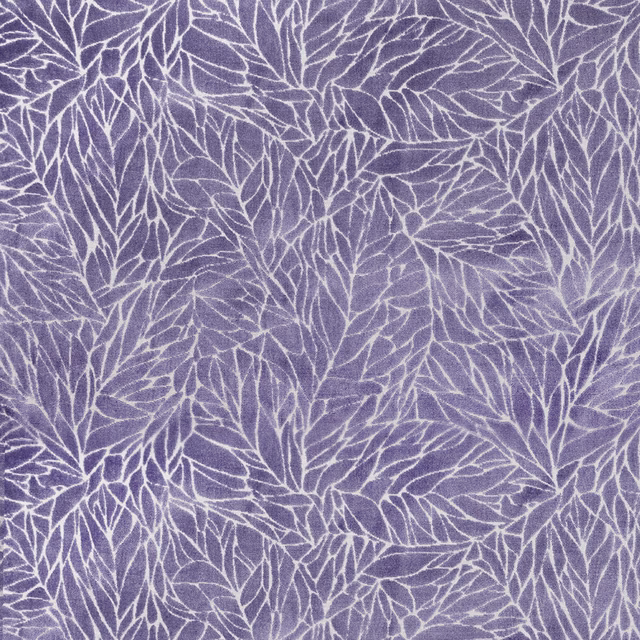 Purple botanical leaf fabric swatch with pale veined leaves