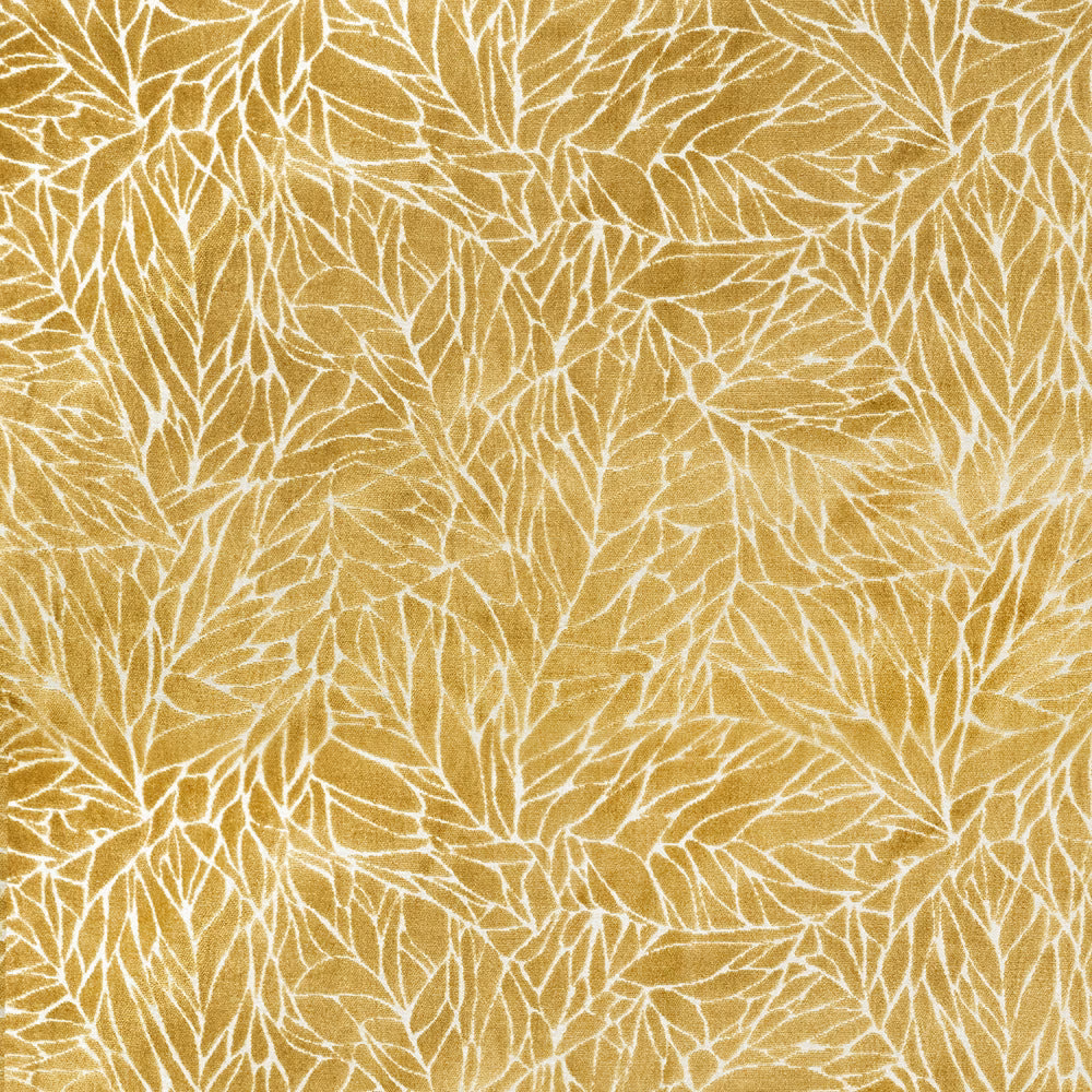 Mustard yellow botanical leaf fabric with cream vein pattern