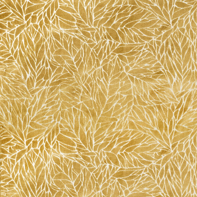 Mustard yellow botanical leaf fabric with cream vein pattern