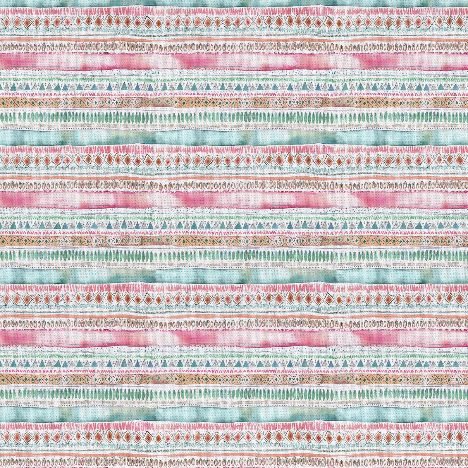 Striped fabric swatch with pink, mint, teal and coral geometric bands