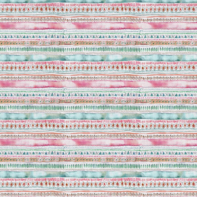 Striped fabric swatch with pink, mint, teal and coral geometric bands