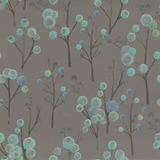 Grey linen-look fabric with blue, mint and aqua circular blossom motif