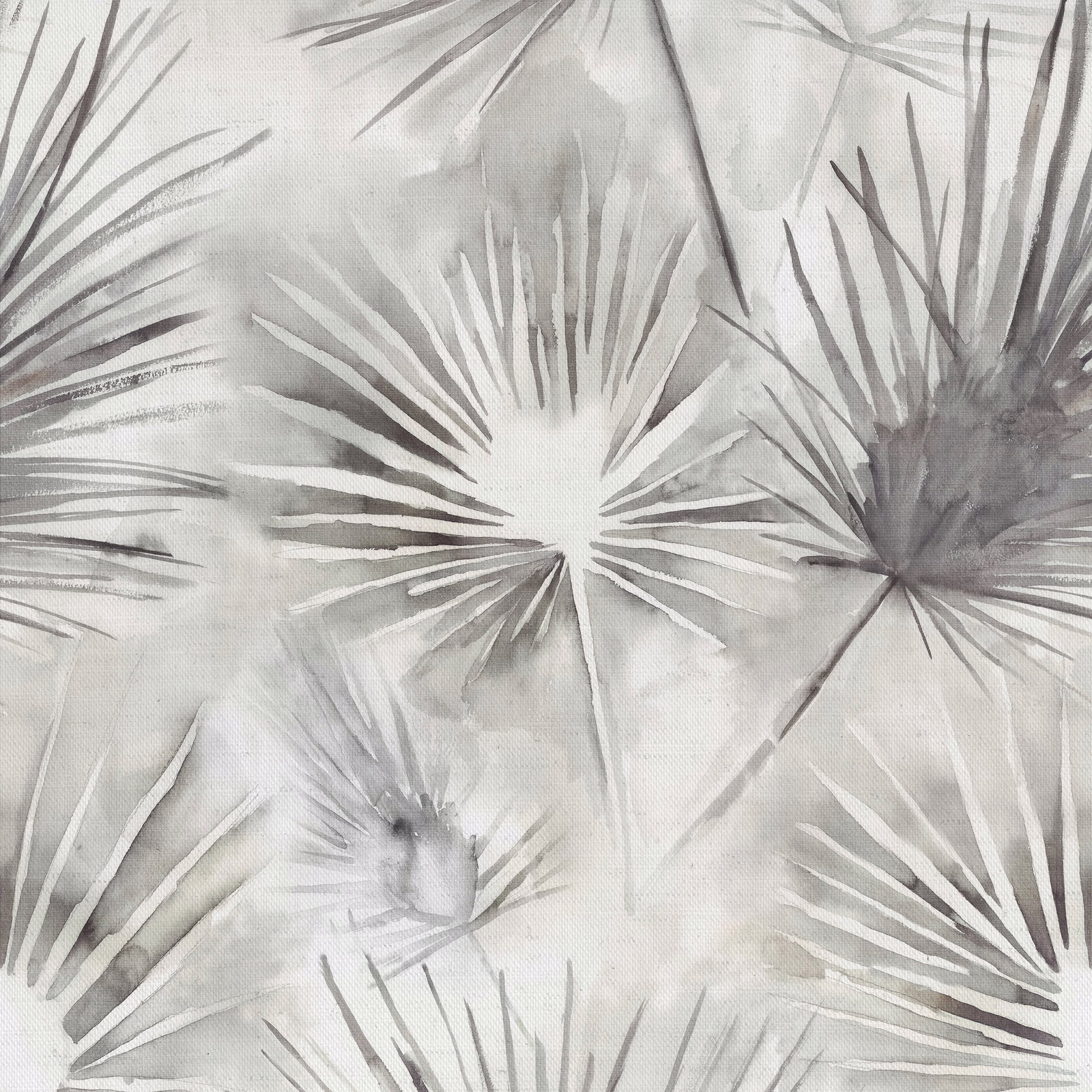 Pale grey fabric with large palm-like leaf motif and painterly shading