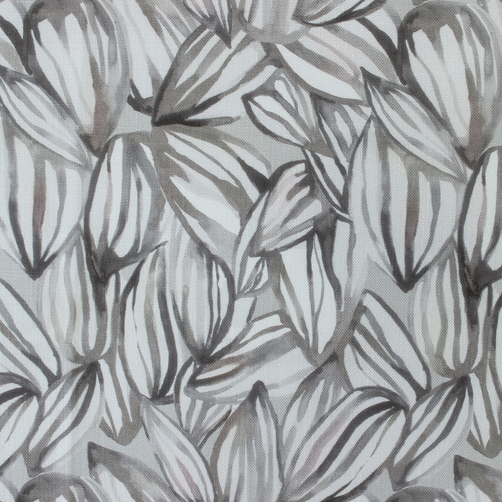 Painterly grey leaf pattern on a pale ground, with tonal charcoal outlines