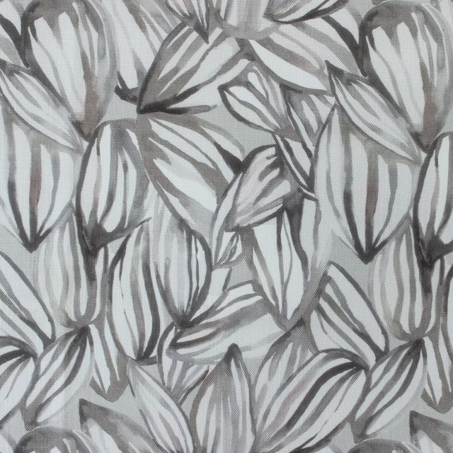 Painterly grey leaf pattern on a pale ground, with tonal charcoal outlines