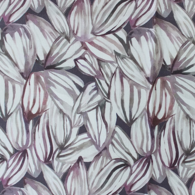 Painterly mauve and lilac leaf pattern on a pale ground