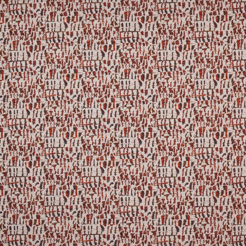 Textured woven fabric swatch in brick red and cream with small geometric markings
