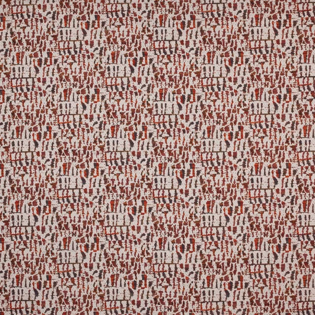 Textured woven fabric swatch in brick red and cream with small geometric markings