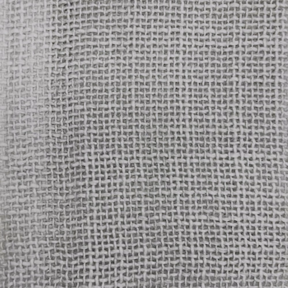 Close-up of a soft pale grey open-weave fabric with a linen-like texture