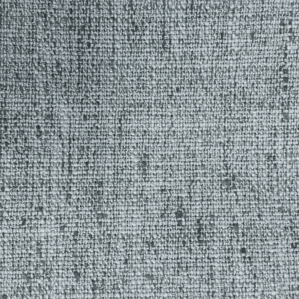 Close-up of cool grey woven fabric with a textured, speckled surface