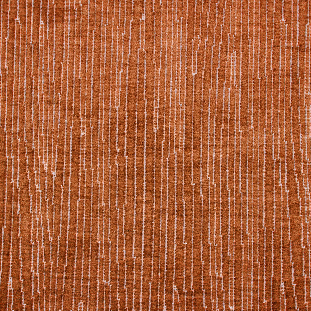 Burnt orange striated fabric with fine pale vertical lines and textured weave