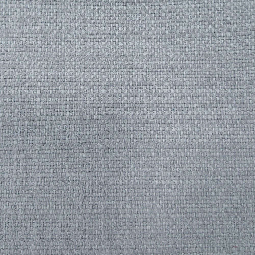 Close-up of a soft blue-grey woven fabric with a fine textured basket weave.
