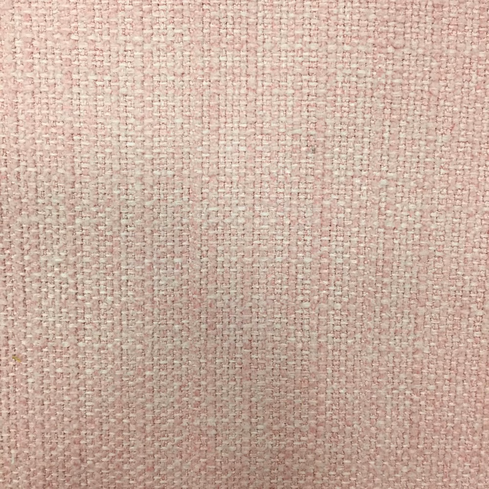 Close-up of soft blush pink woven fabric with a fine textured basketweave