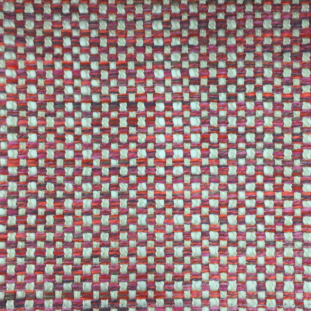 Close-up of a small woven pink, cream and mint check texture