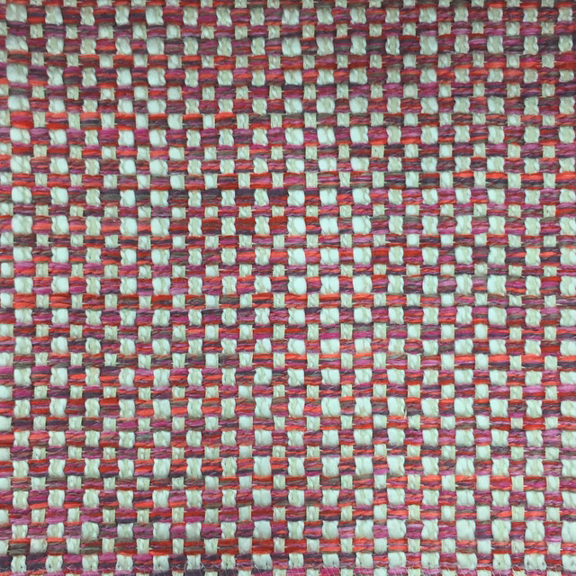 Close-up of a small woven pink, cream and mint check texture