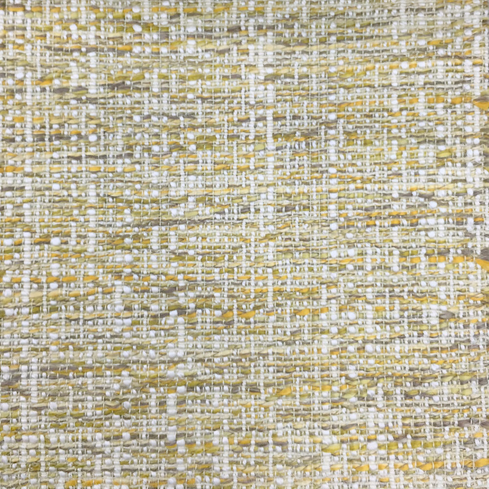 Close-up of a softly woven yellow and cream textured fabric swatch