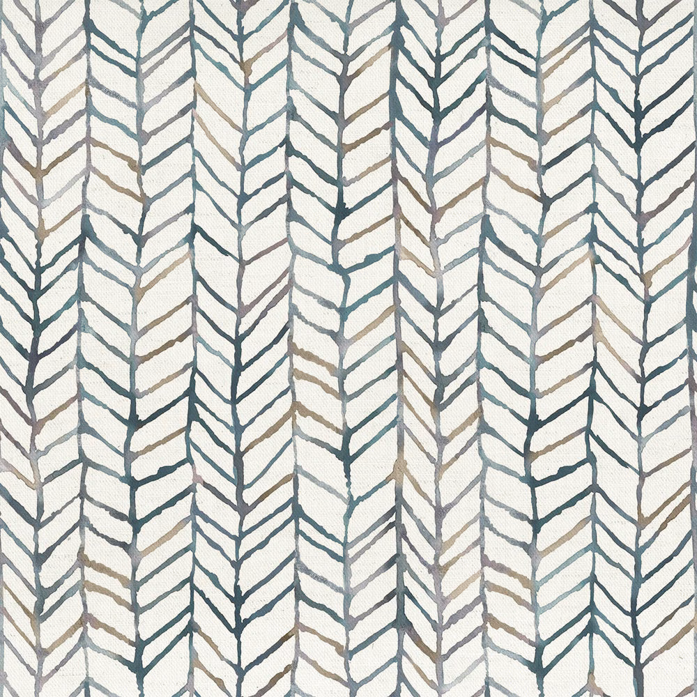 Grey and teal chevron fishingnet pattern on a pale cotton fabric swatch