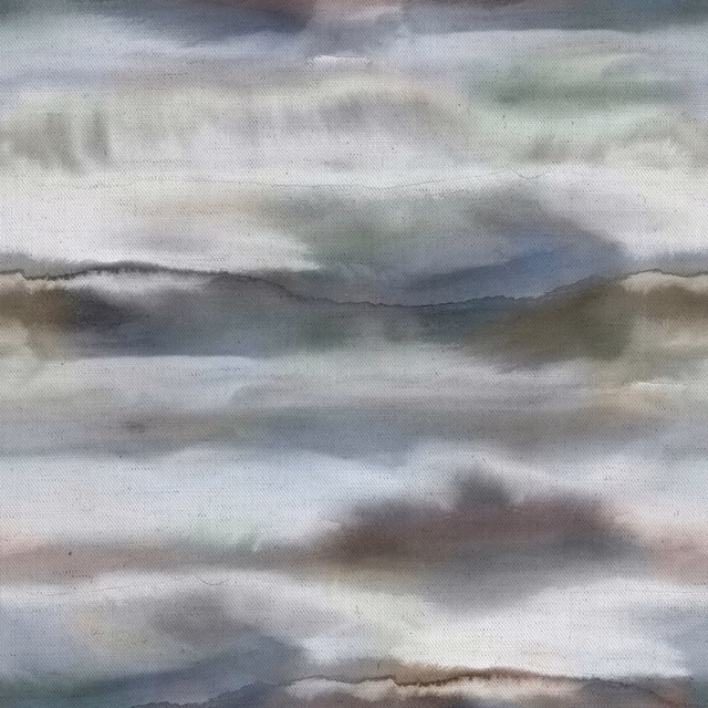 Painterly Fjord Grey cotton fabric with layered misty grey and blue-green bands