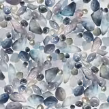 Watercolour pebble scatter in cool grey, blue and taupe on a pale ground