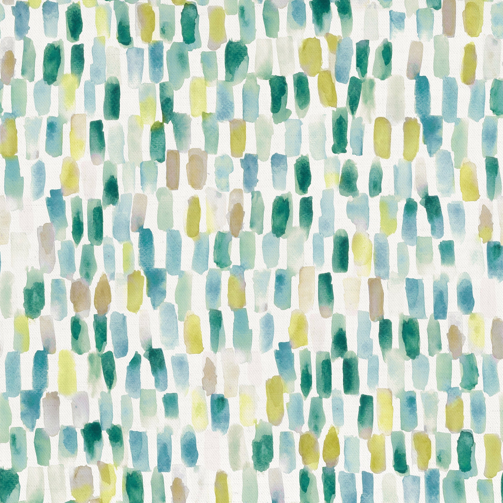 Abstract brush-stroke cotton fabric in teal, mint and lime on white