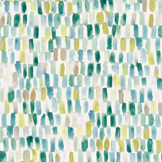 Abstract brush-stroke cotton fabric in teal, mint and lime on white