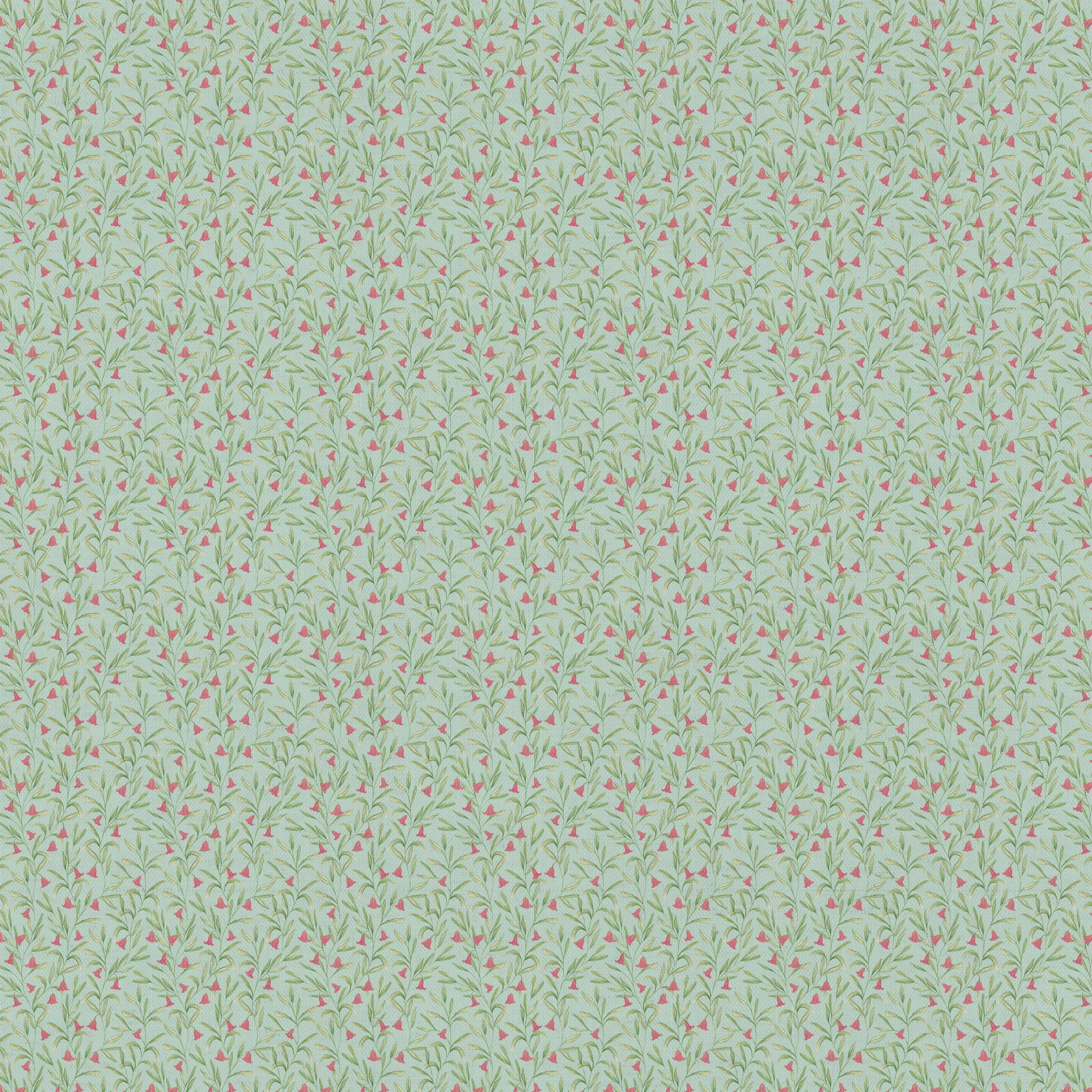 Pale mint green floral fabric with tiny pink leaves and fine leafy stems