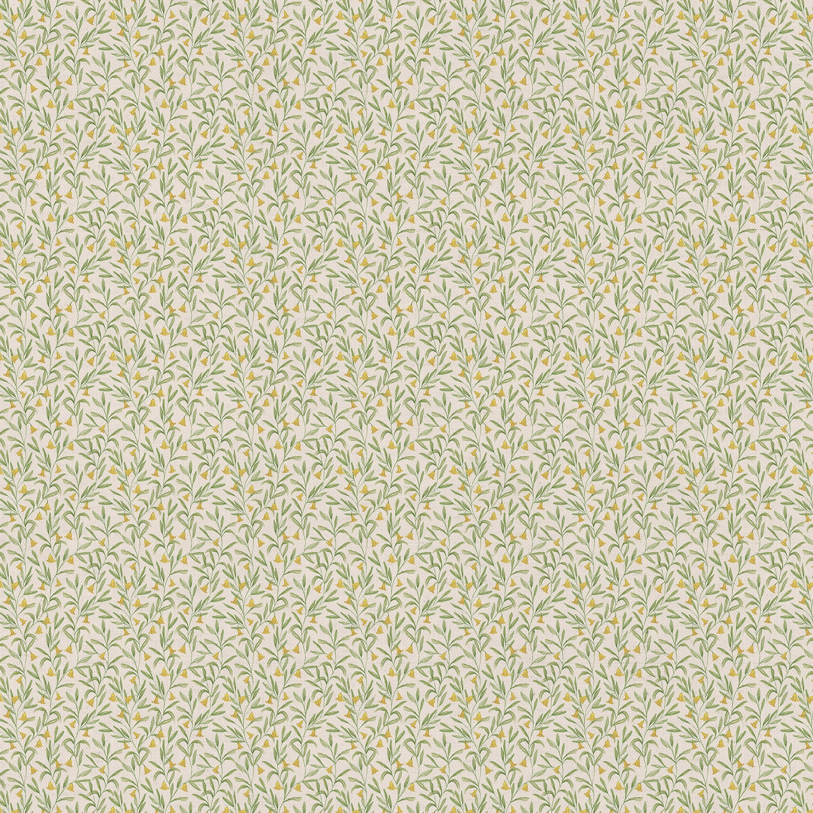 Creamy yellow floral fabric with fine green trailing leaves