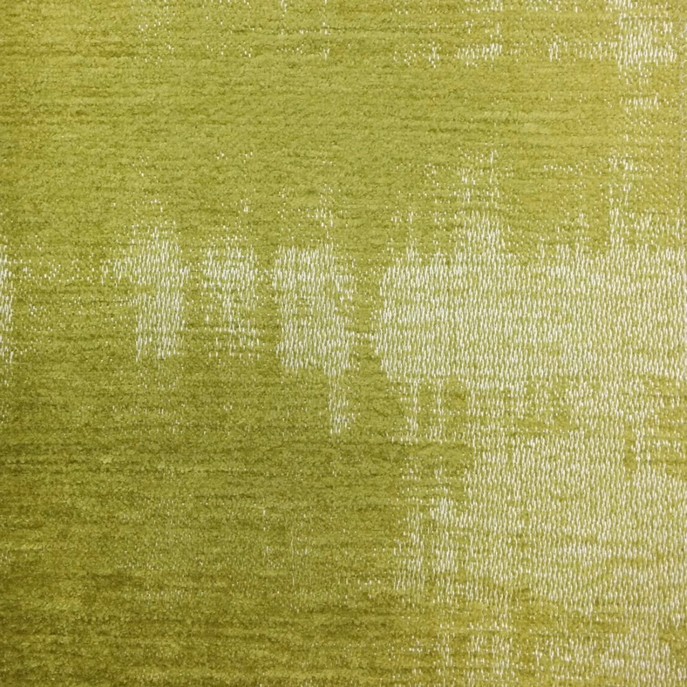 Close-up of lime-green woven fabric with pale striated patches and textured sheen