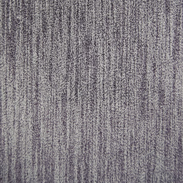 Mottled grey textured fabric with fine vertical striations and charcoal flecking