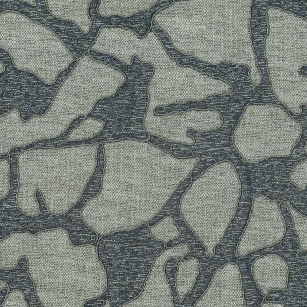 Abstract grey-green and charcoal woven fabric with organic outlined shapes