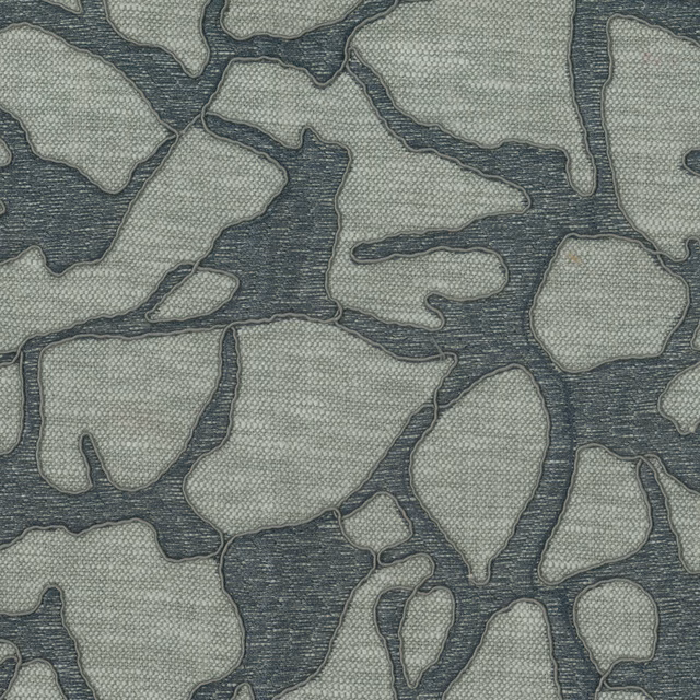 Abstract grey-green and charcoal woven fabric with organic outlined shapes