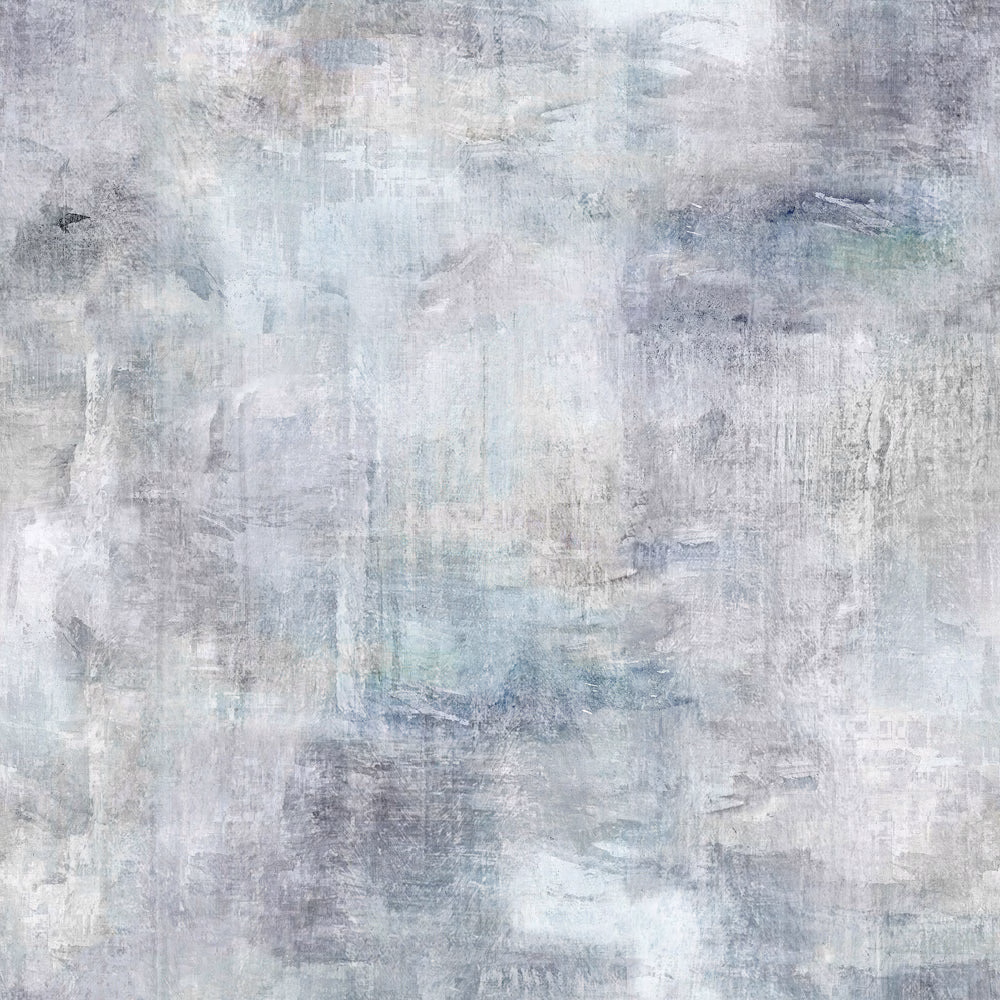Abstract grey fabric swatch with soft blue and silver painterly texture