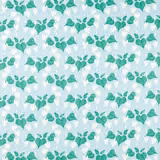 Pale sky-blue fabric with turquoise heart-shaped leaves and white stems