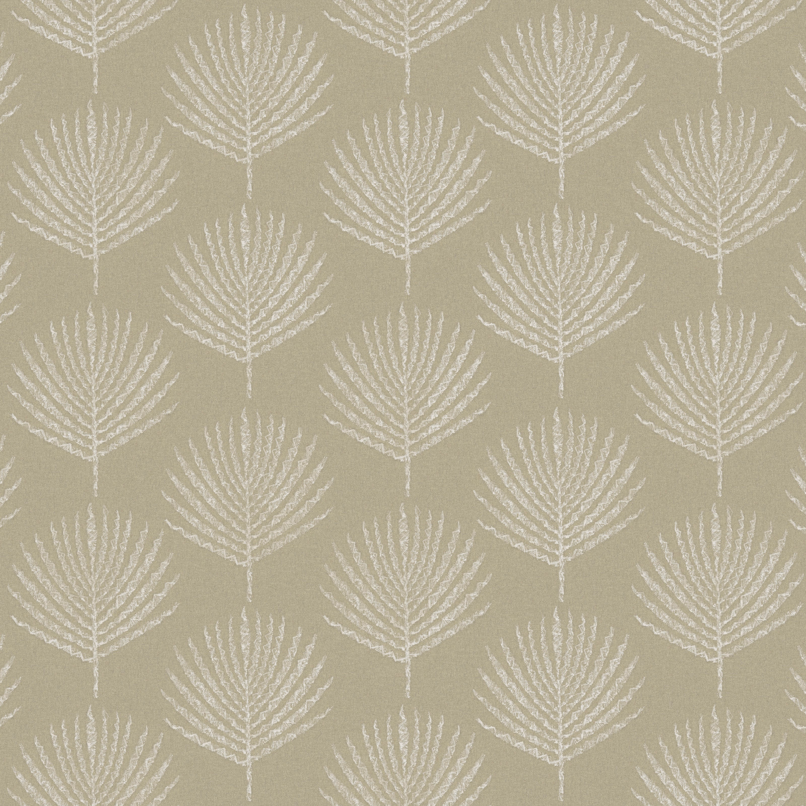 Muted taupe hopsack weave with repeating cream fern fronds