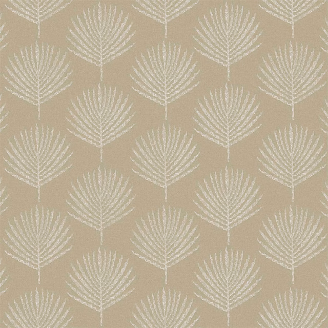 Muted taupe hopsack weave with repeating cream fern fronds