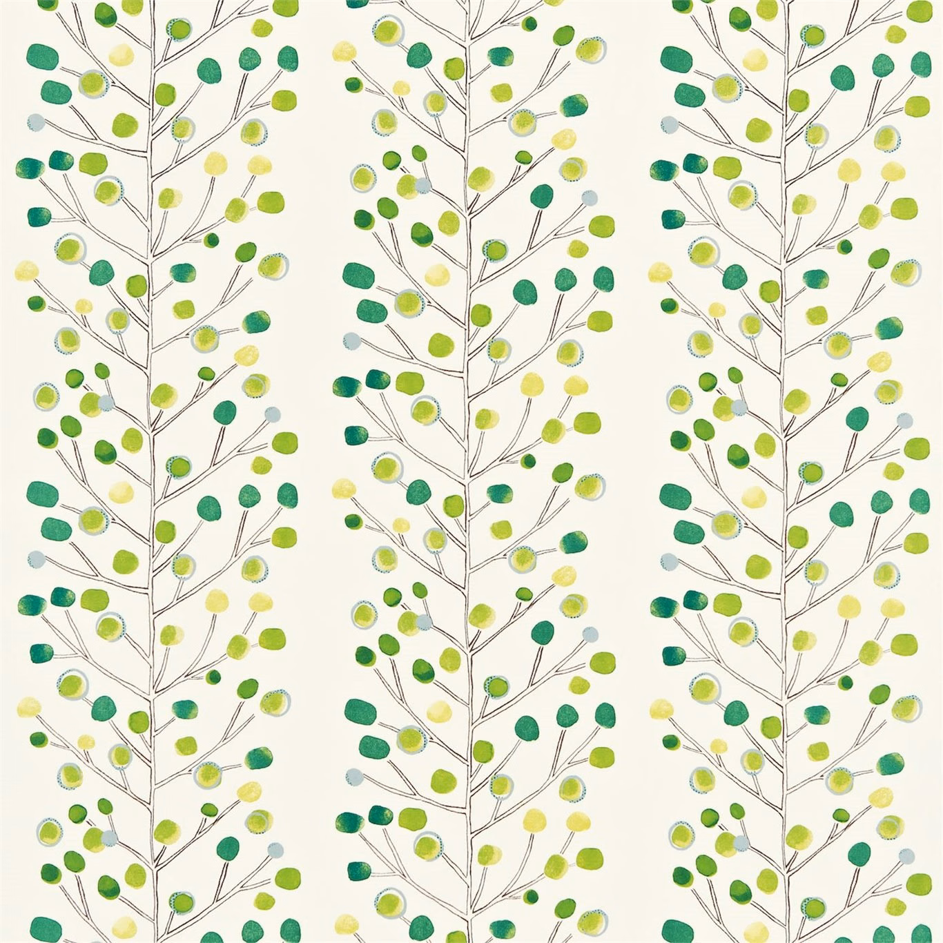 Emerald and lime berry-tree branches with chalk ground and blue-grey leaf accents