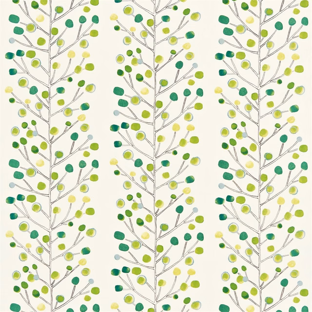 Emerald and lime berry-tree branches with chalk ground and blue-grey leaf accents