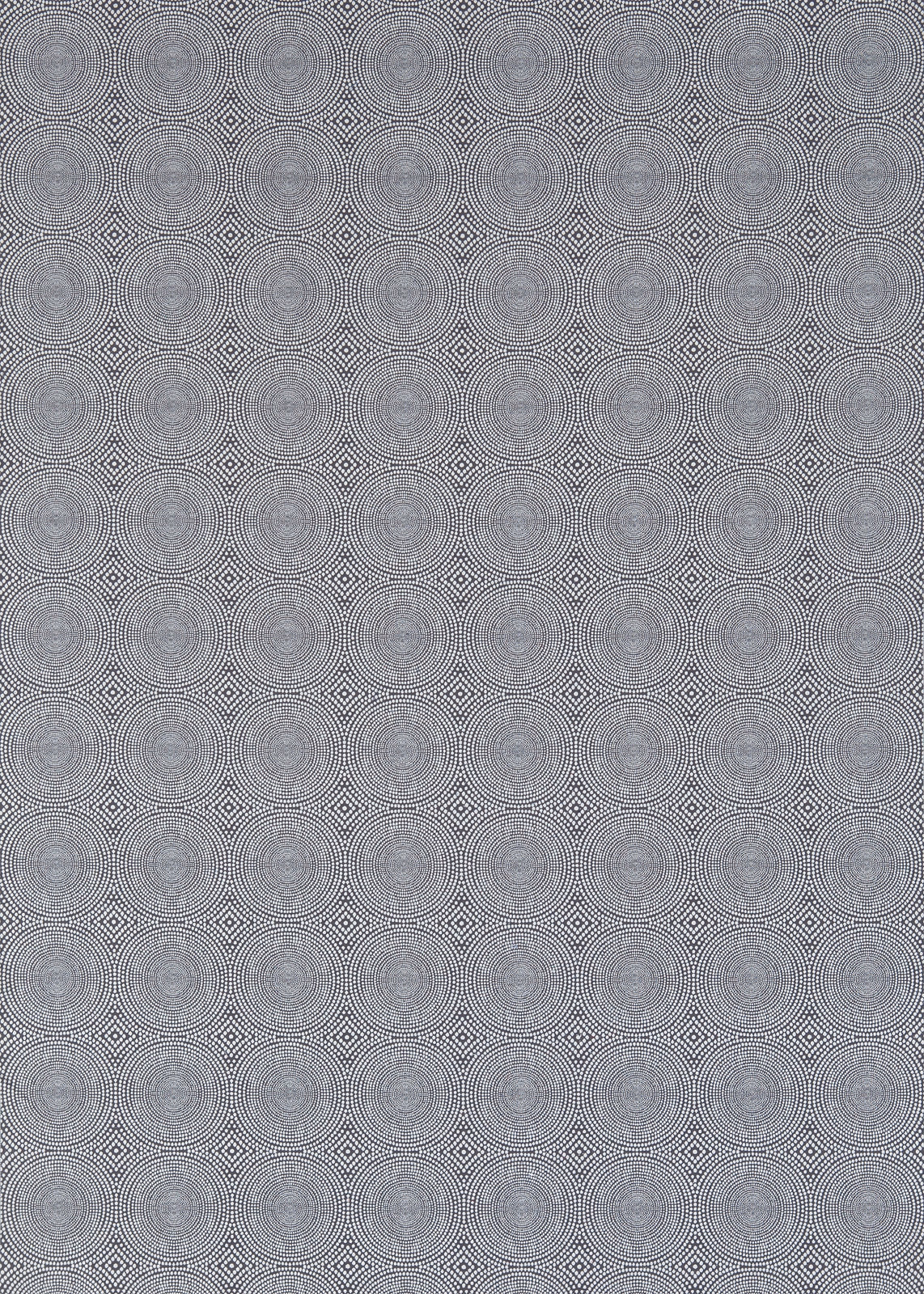Cool charcoal grey fabric with concentric circular lines and tiny diamond motifs