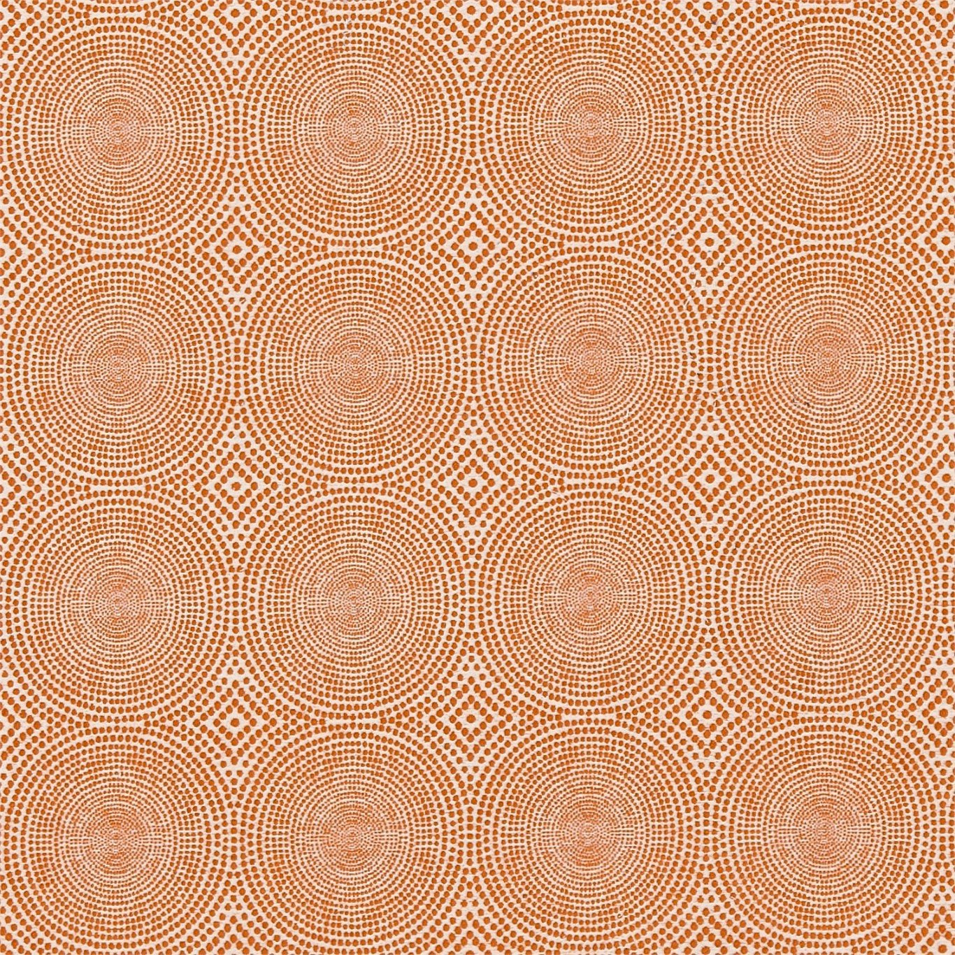 Warm tangerine textile with cream concentric dotted circles in a repeating geometric layout